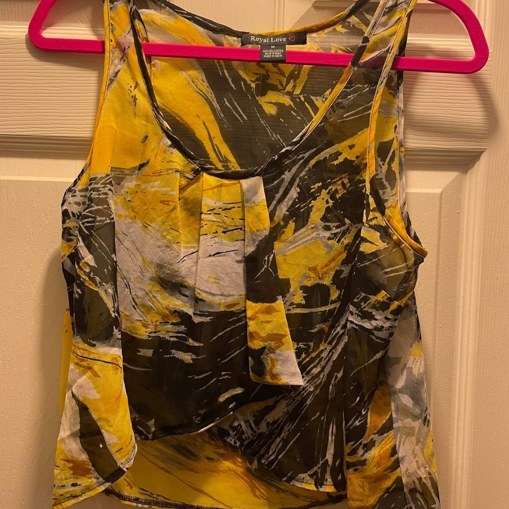 Size M black, yellow and white sheer crop top